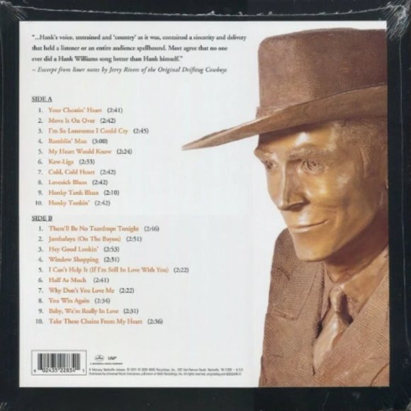 Hank Williams 20 Of Hank Williams' Greatest Hits LP ~ Excl. Color Vinyl ~Sealed! - Picture 3 of 3